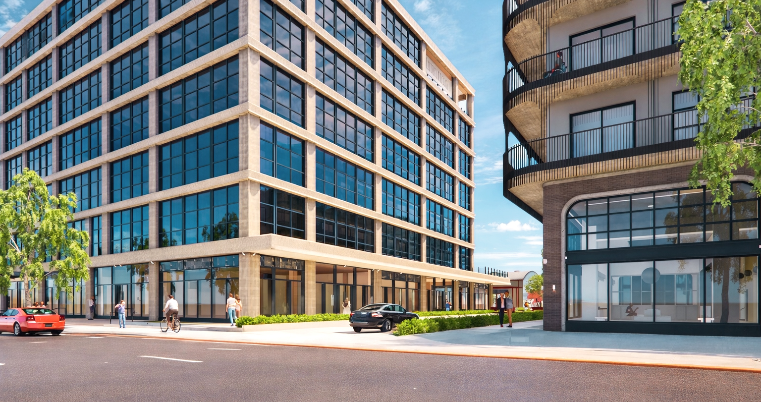 2nd Avenue office with courtyard and bow truss retail